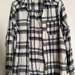 Hollister Black & White Plaid Stretch Button-Down